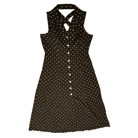 Sheri Martin 14P Black White Polka Dot Dress‎ Sleeveless Maxi Back Cut Out - Picture 1 of 5